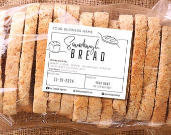 Sourdough Ingredient Label Card, Bread Made On & Made By; Custom Stickers For Home Baker or Bakery; Printable Template; EDITABLE Download