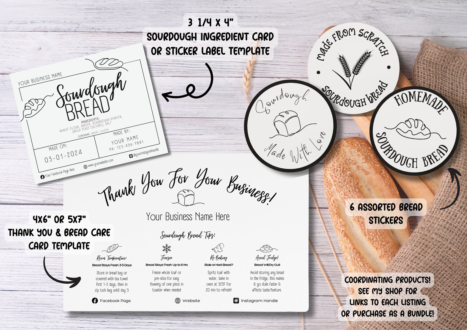 BUNDLE: Sourdough Ingredient Label Card, Bread Made on & Made By; Thank ...