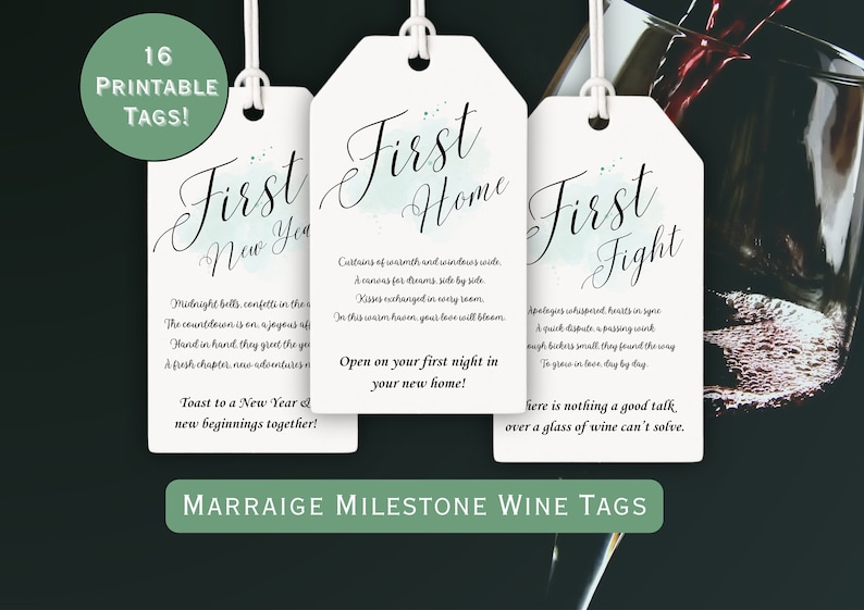 First Year of Marriage Milestone Wine Tags; Newlywed Gift Basket; Wine ...