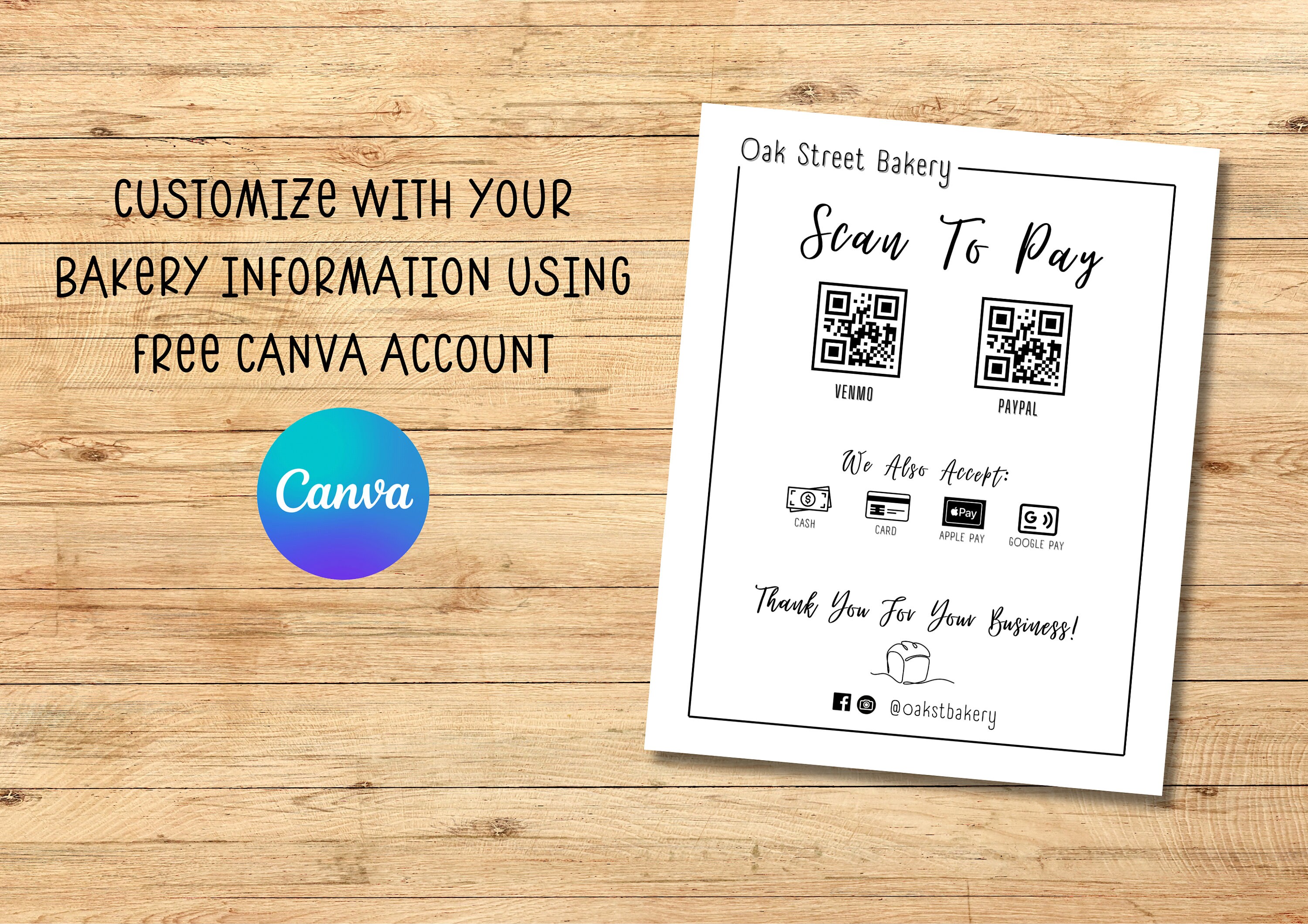 Scan to Pay Sign, Sourdough Bakery QR Code Template; Home Baker Venmo ...
