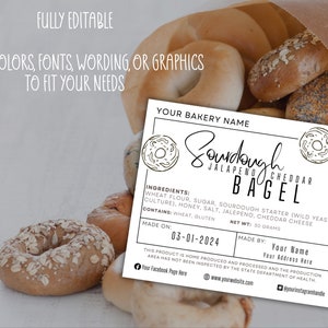 Sourdough Bagel Ingredient Label, Made on & Made by Card; Jalapeno ...