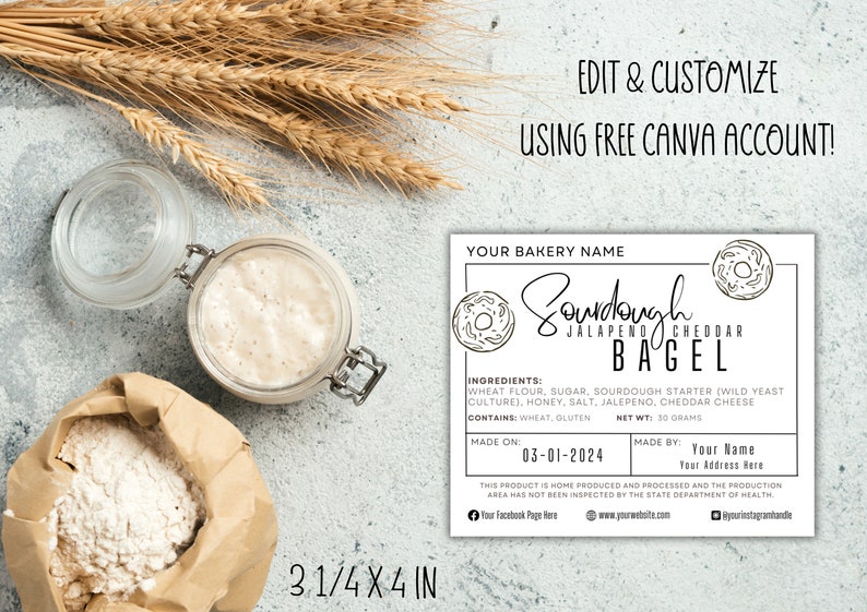 Sourdough Bagel Ingredient Label, Made on & Made by Card; Jalapeno ...