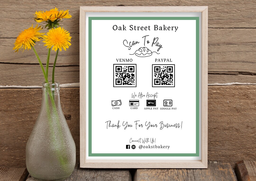 Scan to Pay Sign, Sourdough Bakery QR Code Template; Home Baker Venmo ...