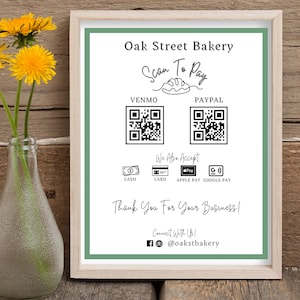 Scan To Pay Sign, Sourdough Bakery QR Code Template; Home Baker Venmo, Apple Pay, PayPal Payment Sign; Editable Bread Business Sign Download