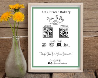 Scan To Pay Sign, Sourdough Bakery QR Code Template; Home Baker Venmo, Apple Pay, PayPal Payment Sign; Editable Bread Business Sign Download