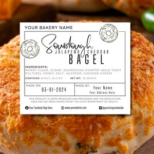 Sourdough Bagel Ingredient Label, Made on & Made by Card; Jalapeno ...