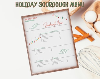 Christmas Sourdough Bread Menu, Seasonal Pricing & Options List; Holiday Custom Bread Menu; Home Baker or Bakery; Printable Digital Template