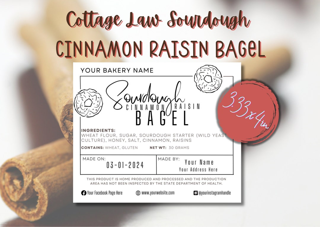 Sourdough Bagel Ingredient Label, Made on & Made by Card; Cinnamon ...