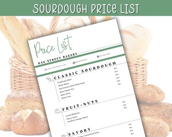 Sourdough Bread Price List, Loaf Pricing Print; Custom Bakery Menu; Home Baker; Digital or printable Template; EDITABLE Digital Download
