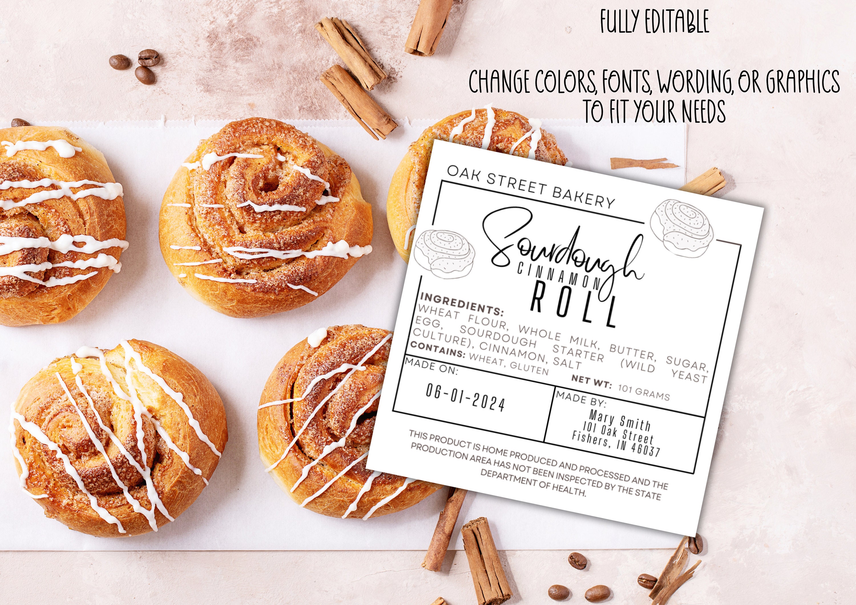 Sourdough Cinnamon Roll Ingredient Label, Made on & Made by Card Square ...