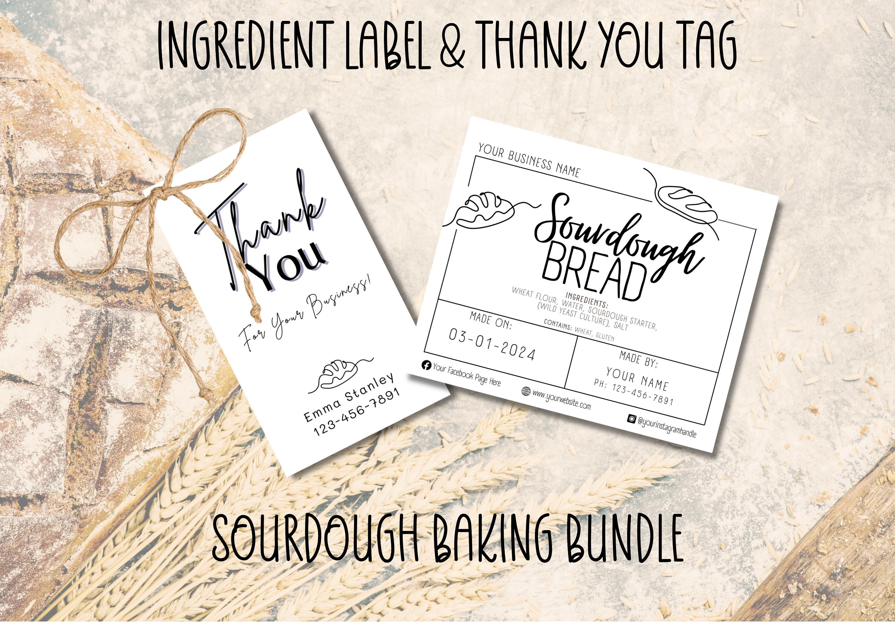 BUNDLE: Sourdough Ingredient Label Card, Bread Made on & Made By; Thank ...
