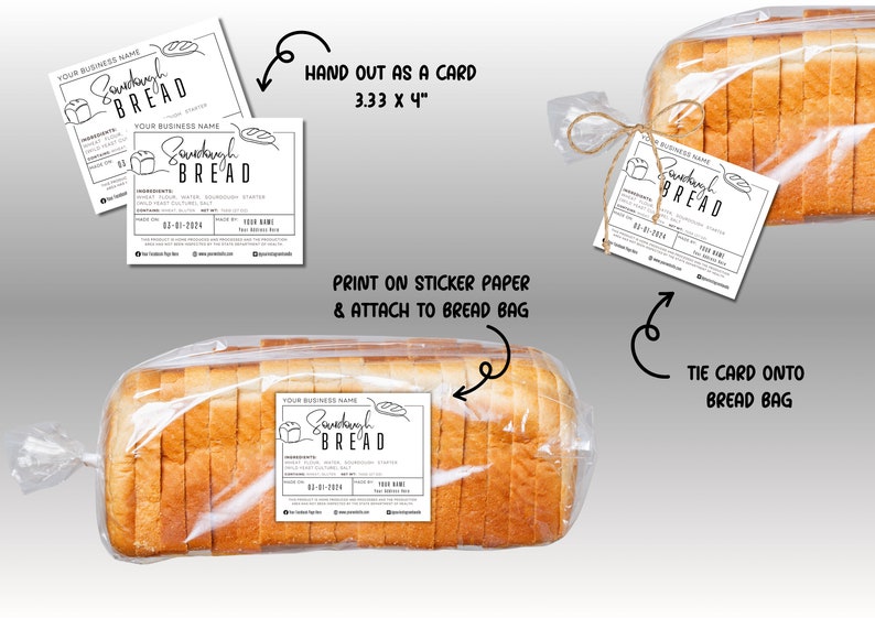 Cottage Law Sourdough Ingredient Label, Bread Bakery Business Label ...