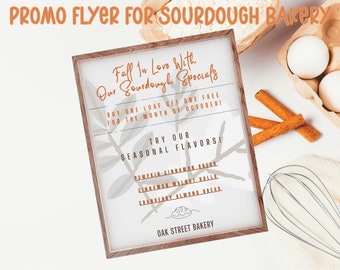 Fall Promo Flyer for Sourdough Bakery, Discount and Seasonal Bread Offerings; Home Baker or Cottage Law; Autumn EDITABLE Digital Template