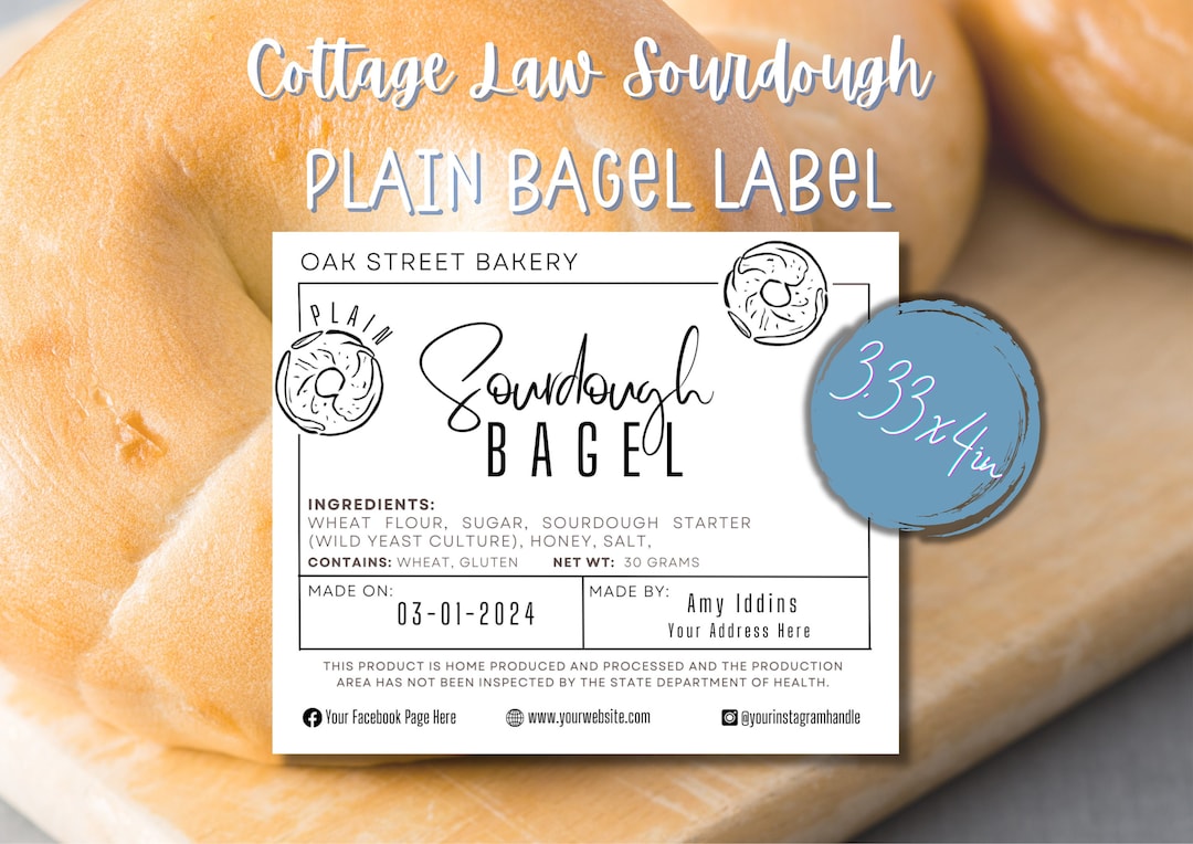 Sourdough Bagel Ingredient Label, Made on & Made by Card; Plain Bagel ...
