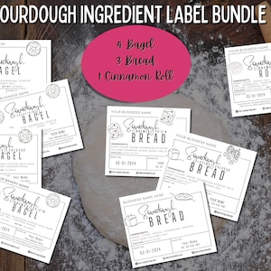 Sauerteig-Zutaten-Etikettenpaket, Brot hergestellt am & hergestellt von; Benutzerdefinierte Aufkleber für Hausbäcker oder Bäckerei; Druckbare Vorlage; EDITIERBAR Download