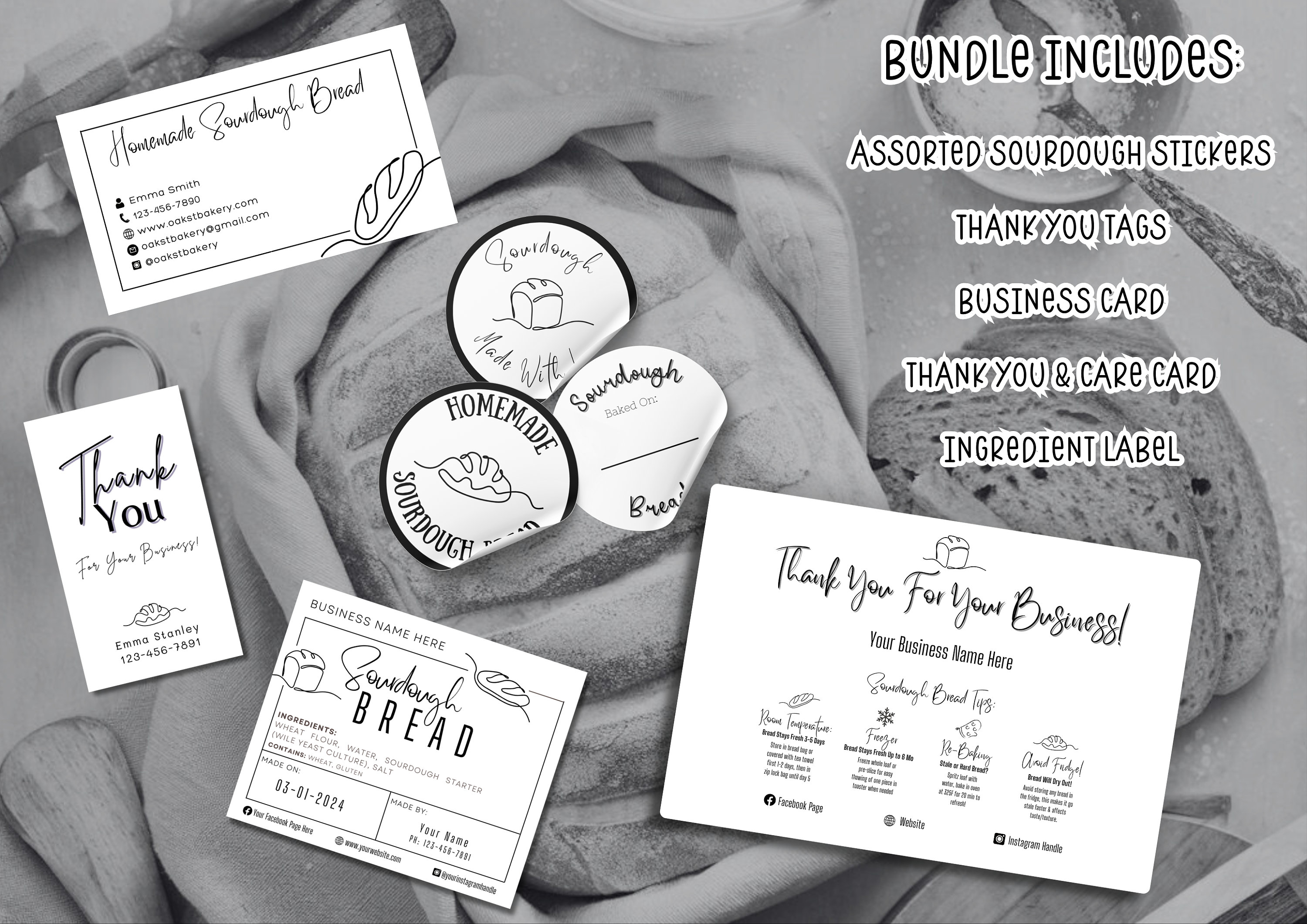 MEGA BUNDLE: Sourdough Bread Thank You Card & Tags; Bread Ingredient ...