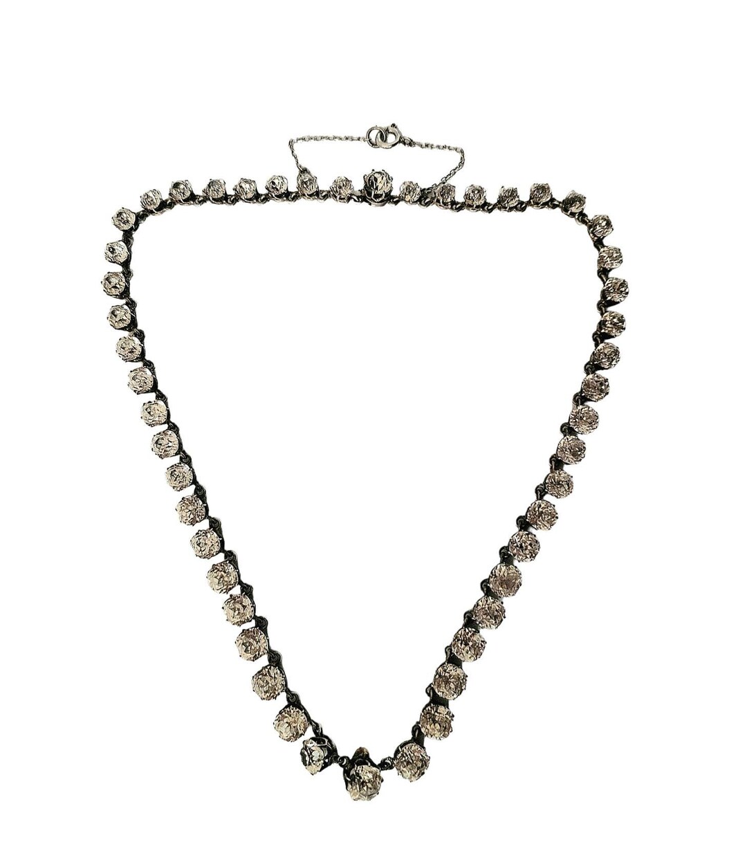 Antique Victorian Cushion Paste Silver Riviere Necklace, Rare, Regency