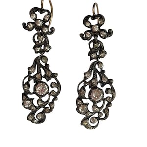 Spectacular Antique Edwardian Gold Silver Paste Drop Earrings