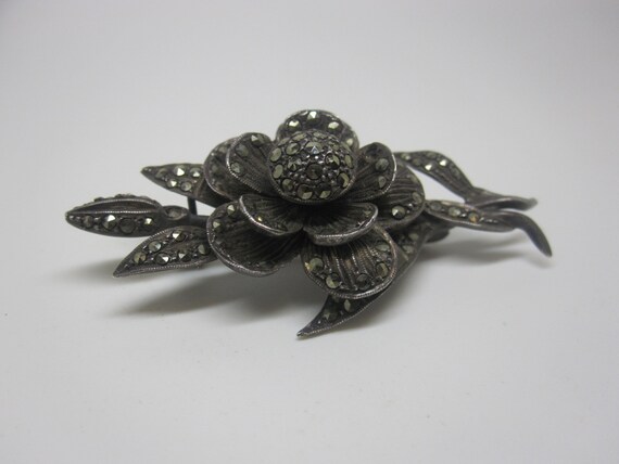 Art Deco c.1920s/30s Solid Silver and Marcasite R… - image 2