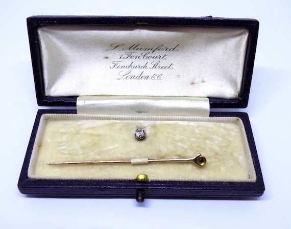 Edwardian Diamond 18 Karat Gold shirt stud stick … - image 1