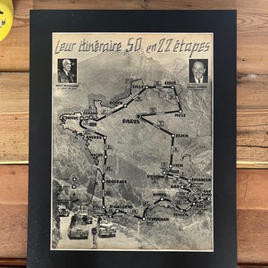 Mappa del Tour de France del 1950, stampa ciclistica vintage originale
