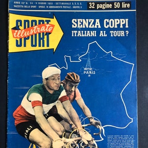 1953 Fausto Coppi / Gino Bartali Bianchi original vintage cycling print