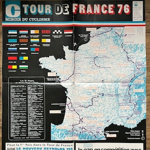 Vintage Tour de France 1976 Karte - Radsport Posterdruck