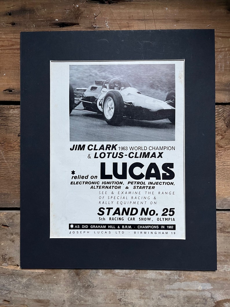 Vintage Jim Clark Lucas advertising print 1963 image 1
