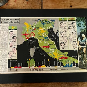 Giro d’Italia Streckenkarte original Vintage Radsportdruck 1951 Fausto Coppi