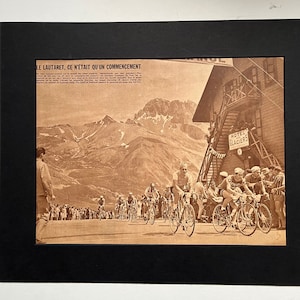 Vintage Tour de France cycling print - col du Lauteret 1962