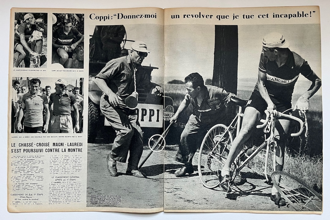 Fausto Coppi Bianchi Original Vintage Cycling Print 1952 Tour De France ...