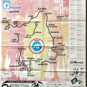 1974 Tour de France Karte - Vintage Radsport Druck - Eddy Merckx Ära