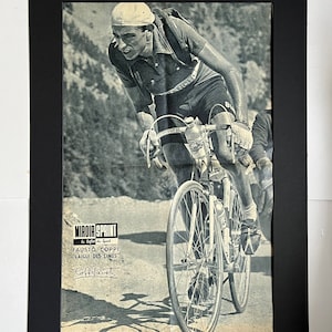 1953 Fausto Coppi Bianchi original vintage cycling print with signature