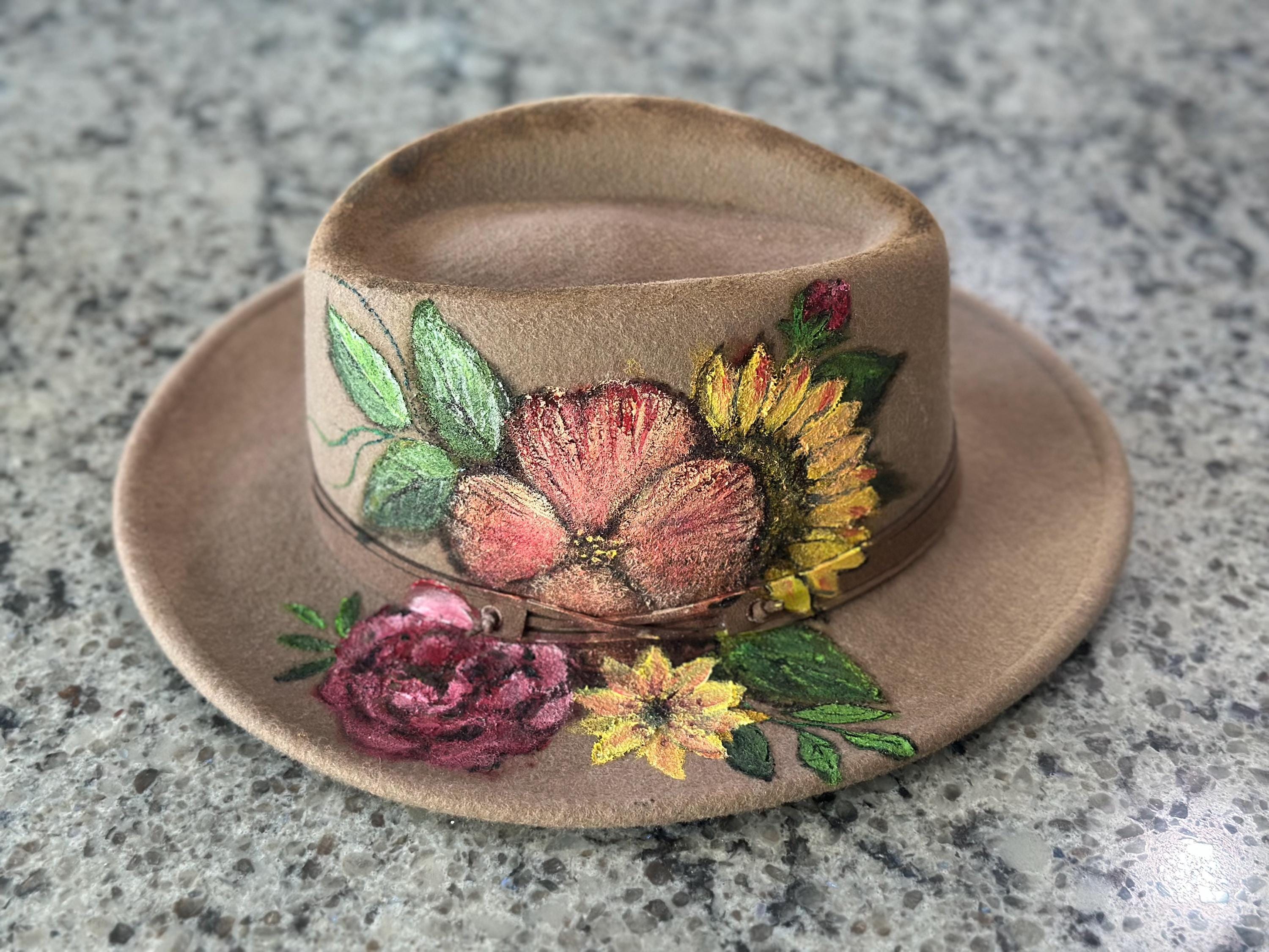 One of a Kind Hand Painted Fedora Hat. Cowboy Hat. Sunflower  display picture 3