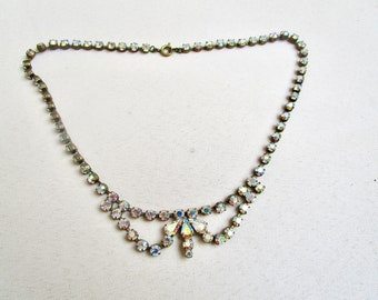 Old, aurora borealis delicate rhinestone necklace