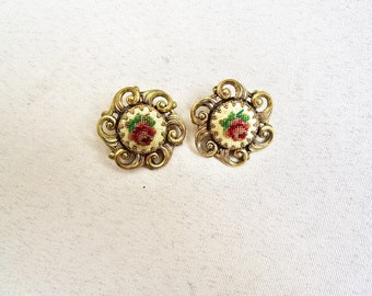 Old Petit Point Earclips