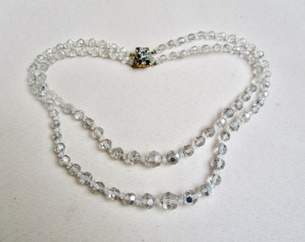 old, 2-row crystal glass bead necklace