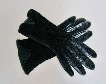 alte,schwarze durchbrochene Handschuhe m.Leder