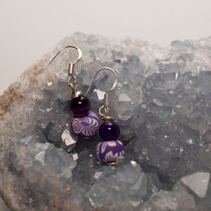 Purple and White Flower Earrings