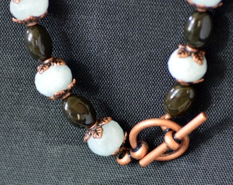 Aquamarine, Blackk and Copper Bracelet