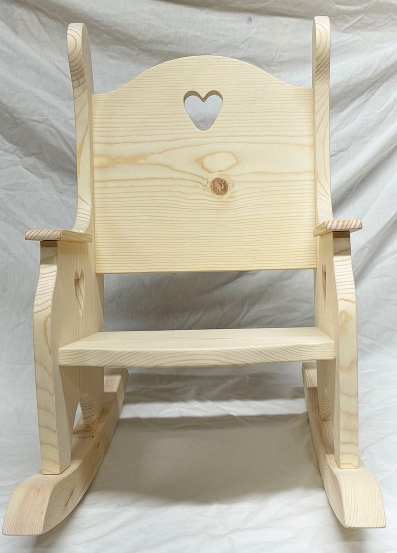 Child's Rocking Chair Unfinished Pine W/hearts Etsy
