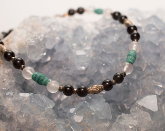 Malachite, Black and Sterling Silver Bracelet