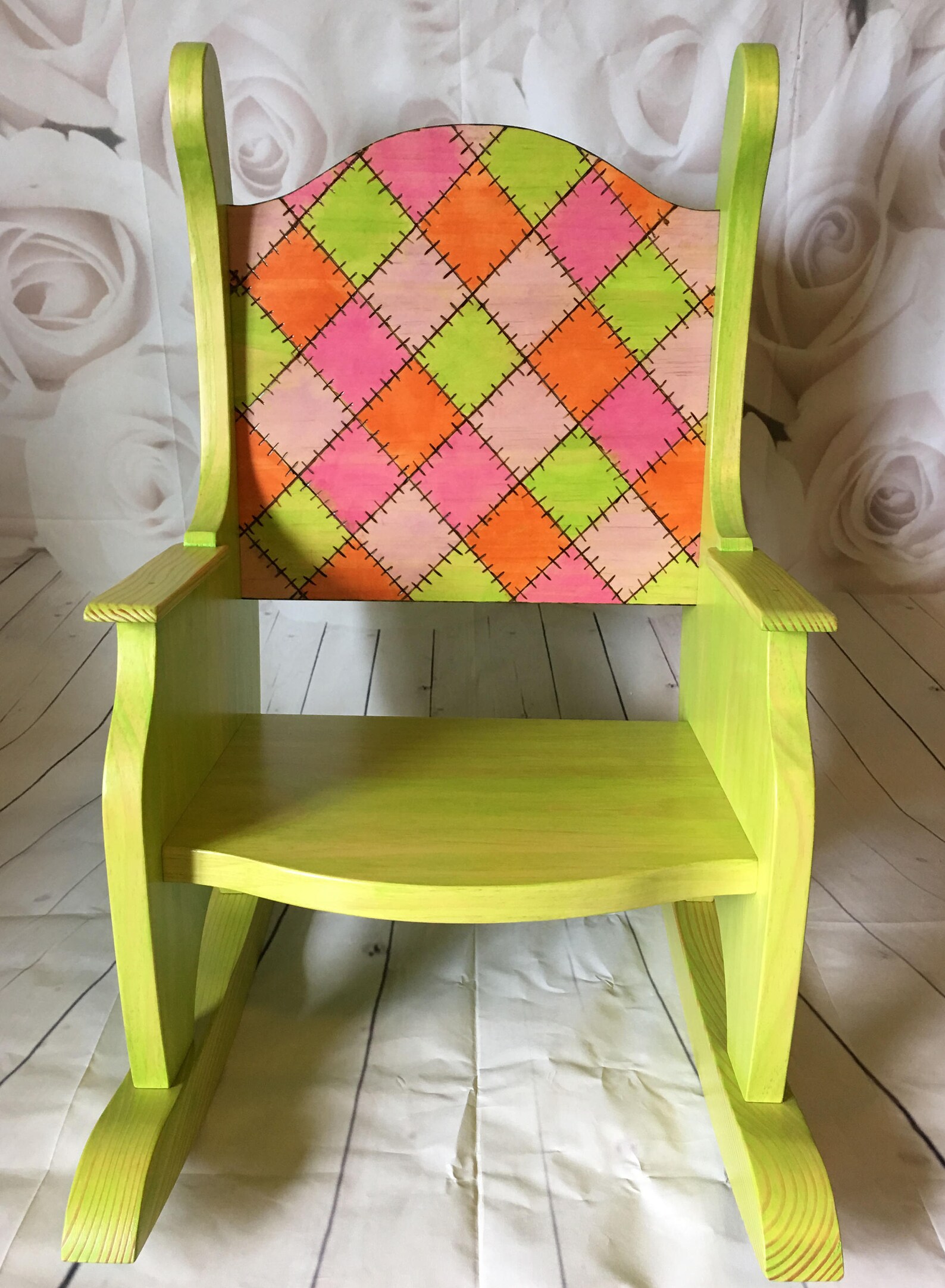 Patchwork Children's Rocking Chair You Choose Colors Etsy