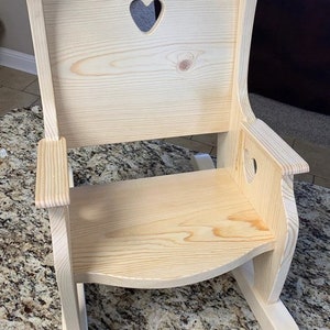 Children&#39;s Rocking Chair, Unifinished Pine, Personalized with Name, (hearts in back and sides or no hearts)