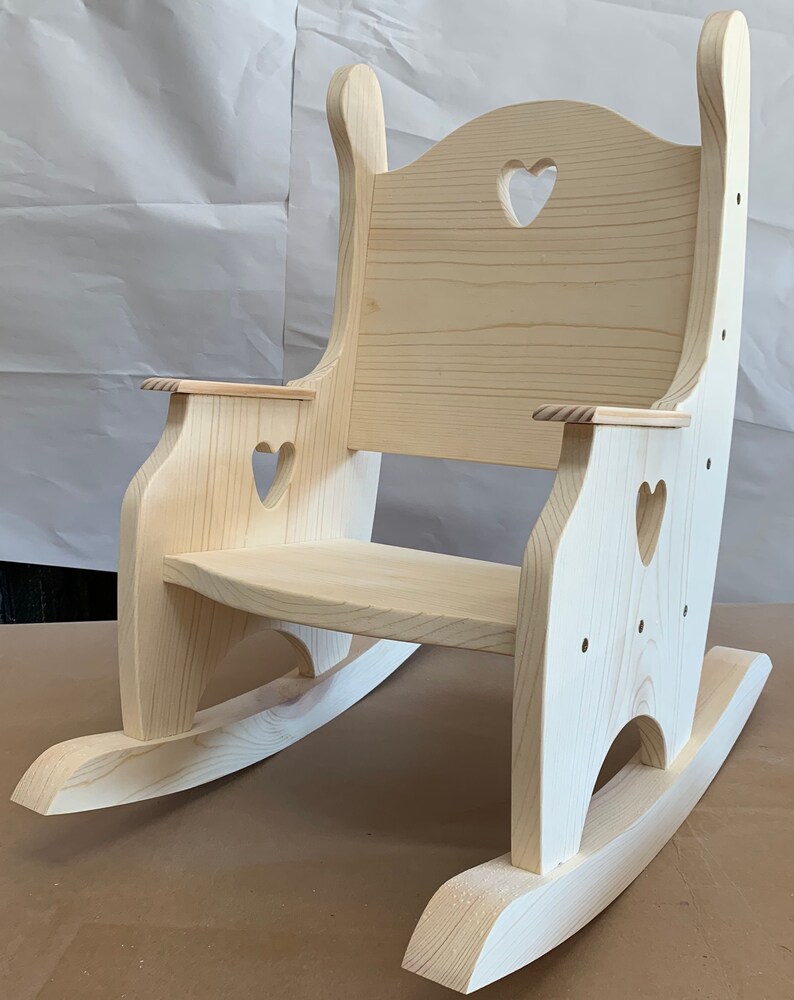 Child's Rocking Chair Unfinished Pine w/Hearts Etsy