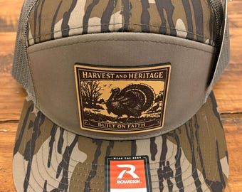 Harvest & Heritage Turkey Leather Patch Camo Flat Bill Hat (Richardson 168)