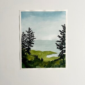 Original Watercolor Landscape Acadia View Bright Abstract Landscape Painting Acadia National Park, Maine 8x10 image 10