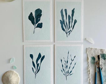 Original Painting Seaweed Series 4x6 | Abstract Minimalist Seaweed Watercolor | Nursery Art | Ocean Theme Art | Seaweed Painting