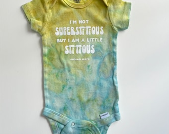 Tie Dye The Office Baby Onesie ‘I’m Not Superstitious, I Am a Little Stitious’| The Office Quotes | Unique Baby Gift | 0-3 months