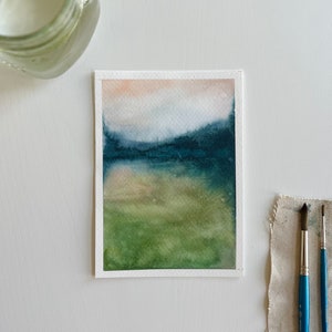 Original Watercolor Paintings Reflections Bright Abstract Landscape Paintings Abstract Minimalist Art sold separately 5x7 image 2